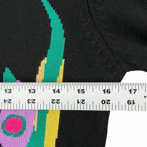 DKNY Jeans Womens Sweater Sz L Slim Fit Black Floral Knit Extra Long Sleeves Y2K - Picture 4 of 10